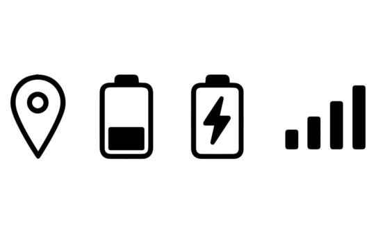 Essential Smartphone Status Bar Icon Set Graphics for Location Battery Power Charging and Mobile Signal Strength Indicators vector