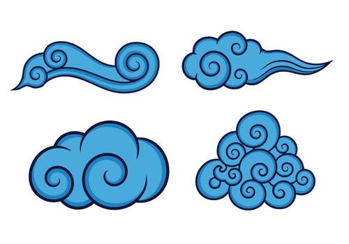 Diverse Set of Blue Clouds Decorative Design Elements for Creativity and Artistic Projects vector