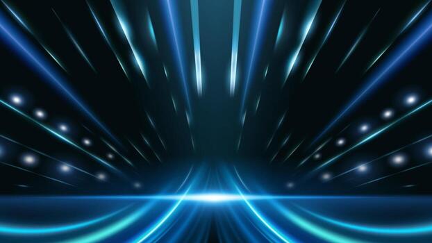 Abstract background with blue speed lines pointing towards the center. Luxurious glowing light effect for awards ceremony. vector