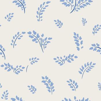 sin costura modelo con delicado azul hoja y brote ramas en un ligero crema antecedentes. mínimo botánico diseño para tela, envase papel, fondos de pantalla, y decoración vector