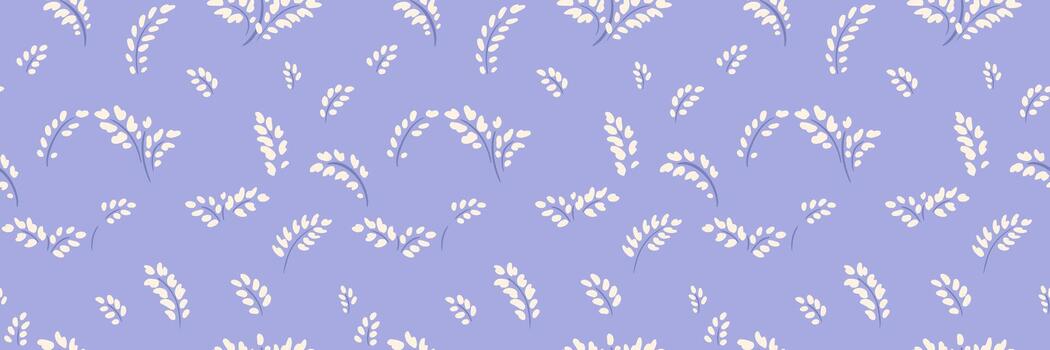 Seamless pattern with small cream leaves and buds on a soft lavender background. Minimal and elegant botanical design for fabric, wallpaper, wrapping, and decor vector