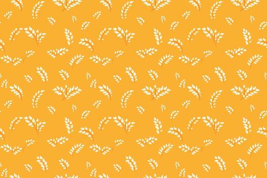 Bright seamless pattern with delicate white leaves and orange stems on a warm yellow background. Cheerful botanical design for summer textiles, wrapping, and decor vector