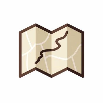 Folded Map with Route, Brown Border and Lines vector