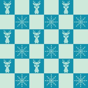 sin costura repitiendo modelo con ciervo y copos de nieve. interminable tablero de damas Navidad modelo. repitiendo tablero de damas modelo con Navidad elementos. modelo para envase papel vector