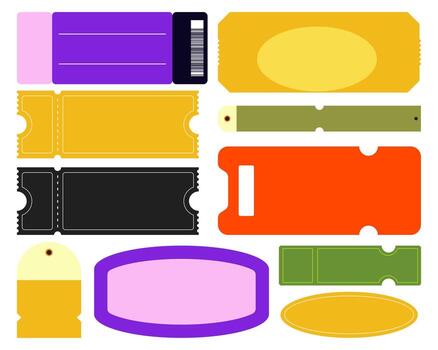 Retro ticket sticker label tag shape blank badge collection set bundle template print art editable vector
