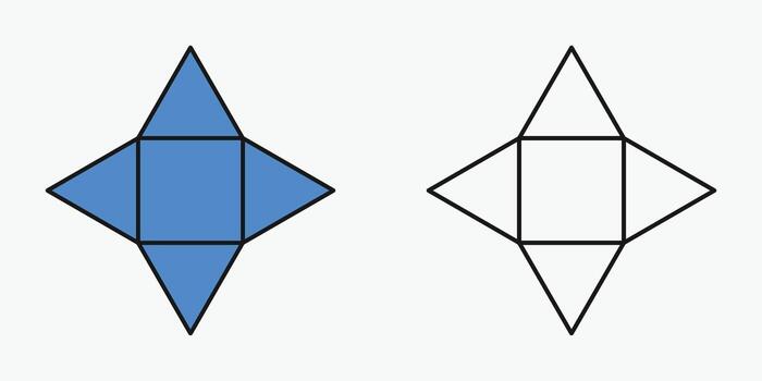 3D square pyramid shape nets exercise in mathematics. vector