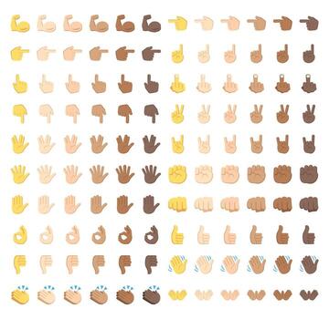 big Set of hands icons and symbols, emoji, different hands, gestures, signals and signs. vector