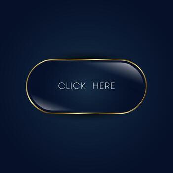 Sleek black luxury button with golden edges and elegant-Click Here-text, perfect for premium web interfaces. The Elegant Buttons illustration vector