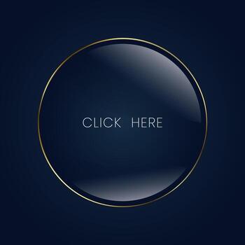 Glossy black circle button framed in gold, exuding elegance and exclusivity in a dark, stylish layout.web buttons in Sleek black luxury button with golden edges vector