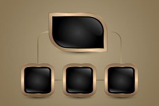 A premium Flow Chart and Work Step in luxury black square button framed with an elegant golden border. The sleek, glossy black center, Elegant Buttons illustration vector