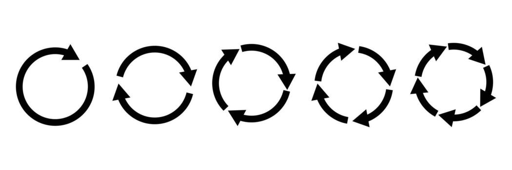 Circle arrow icon set. Set of circle arrows rotating, different circular arrows of black color isolated. Recycle, repeat, refresh icon vector