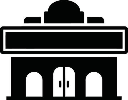Simple silhouette of a building with arched windows and a large sign vector