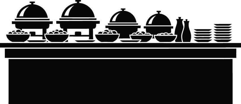 Buffet table with chafing dishes and serving utensils vector