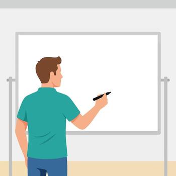 Dynamic professional presenting business strategy on whiteboard display vector