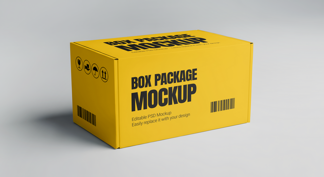 Karton Box Attrappe, Lehrmodell, Simulation Paket auf grau Hintergrund psd