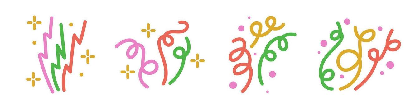 Simple hand-drawn confetti with wavy line. Firecracker Explosion Illustration. Dynamic party element set. vector