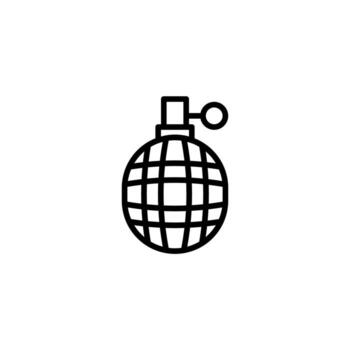 Minimalist drawing of a spherical object resembling a grenade composed of grid lines and trigger vector