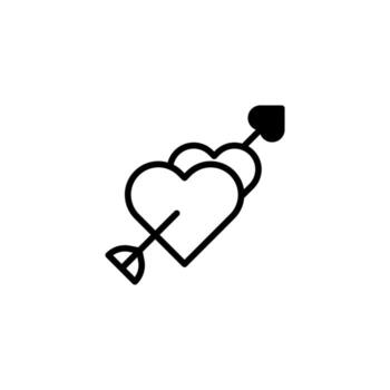 minimalista diseño presentando dos corazones traspasado por un flecha transporte temas de afecto y unidad vector