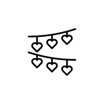Whimsical heart string light decorative element for celebrations and romantic occasions line art vector