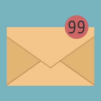 ilustración de un marrón sobre con un 99 notificación, simbolizando no leído mensajes adecuado para comunicación, correo electrónico, o notificación íconos en gráfico diseño vector