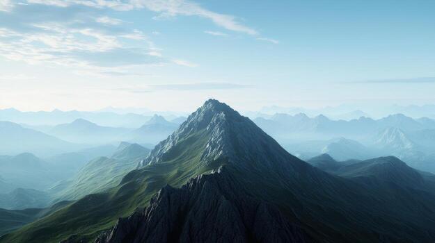 A mountain range with a green mountain in the foreground photo