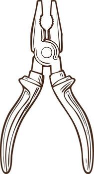 Drawn Pliers Illustration of Hand Tool for Gripping and Cutting with Insulated Handles and Pivoting Jaws vector