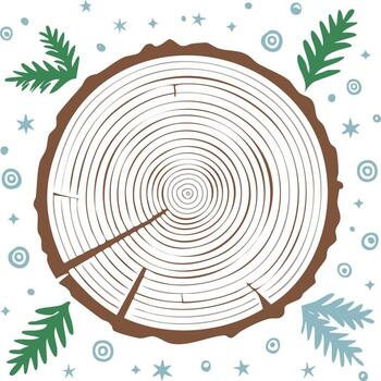 Tree trunk cross section with rustic bark texture and seasonal festive decoration vector