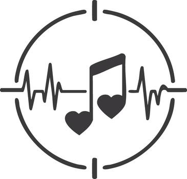 Music is life concept icon with heart notes and EKG pulse line in a target scope vector