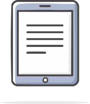 Digital Tablet with Text Document Displayed on Screen Hand Drawn Style vector