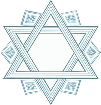 Intricate Magen David Star of David symbol with linear patterns and blue-green geometric design vector
