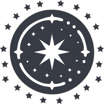 Stylized Starburst Surrounded by Crescent Paths and Starry Orbits vector