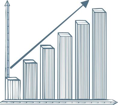 bosquejo ilustración de un creciente bar grafico con un tendencia flecha simbolizando Progreso y financiero éxito vector