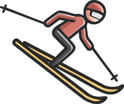 Dynamic icon of a skier in a crouched downhill pose with helmet and poles vector