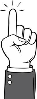Cartoon hand with index finger pointing up indicating selection attention or a bright idea. Simple illustration of a professional hand gesture vector