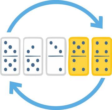 dominó juego piezas arreglado en secuencia con circular flechas demostración progresión vector