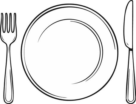 Minimalist Plate Setting Illustration with Fork and Knife Simple Place Setting vector