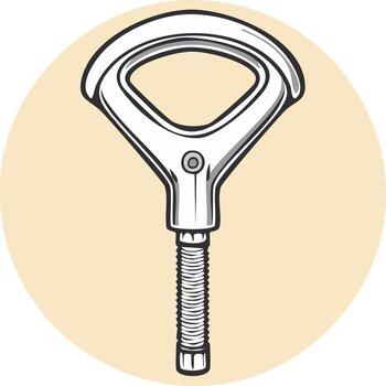 Metal draw puller with handle and screw on tan circle. object for automotive mechanical works vector