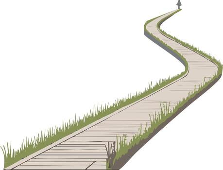 Stylized winding path bordered by green grass leading to a small abstract tree illustration vector