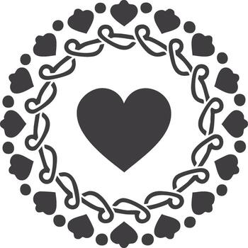 corazón enmarcado por florido borde, presentando interconectado corazones y sólido redondo puntos en un circular formación vector