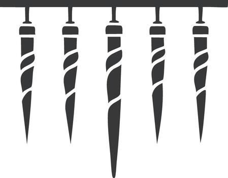 Five stylized icicles hanging from a bar with swirling patterns vector