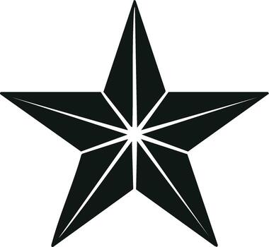 Black five-pointed geometric star symbol with segmented facets and compass rose style design vector