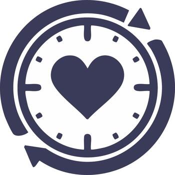 corazón dentro reloj con continuo lazo flecha icono representando hora y bienestar vector