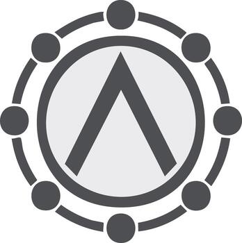 Circular Symbol with Triangle and Satellite Dots Represents Connection and Communication vector