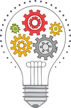 engranaje innovación conceptual idea con ligero bulbo forma icono y vistoso engranajes vector