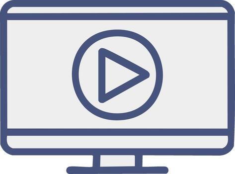 Online player icon on a computer monitor screen for streaming digital content vector