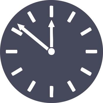 Simple clock face showing almost twelve oclock with white hands and markers on a dark background vector
