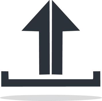 Abstract dark grey upload icon with an arrow pointing upwards on a flat base symbolizing data transfer vector