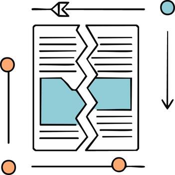 Conceptual illustration of data flow and analysis with torn document and arrows vector