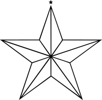 estilizado cinco puntas estrella contorno con intrincado interno líneas y pequeño estrella en parte superior propina vector