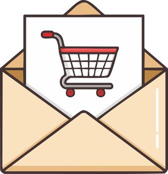 comercio electrónico mensaje dentro un sobre con un compras carro símbolo notificación vector